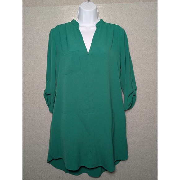 Lush Women's Small Novak Split Neck Three Quarter Sleeve Dress Popover Green - Picture 9 of 10